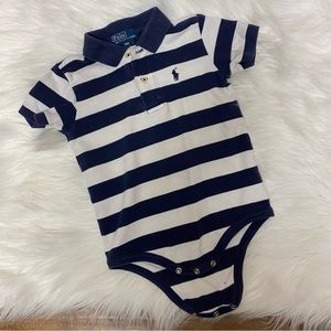 Polo Ralph Lauren blu and white striped onesie. 12-18 mo